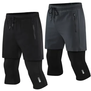 Men 2-In-1 Cropped Pants, Elastic, Quick-dry, Compression